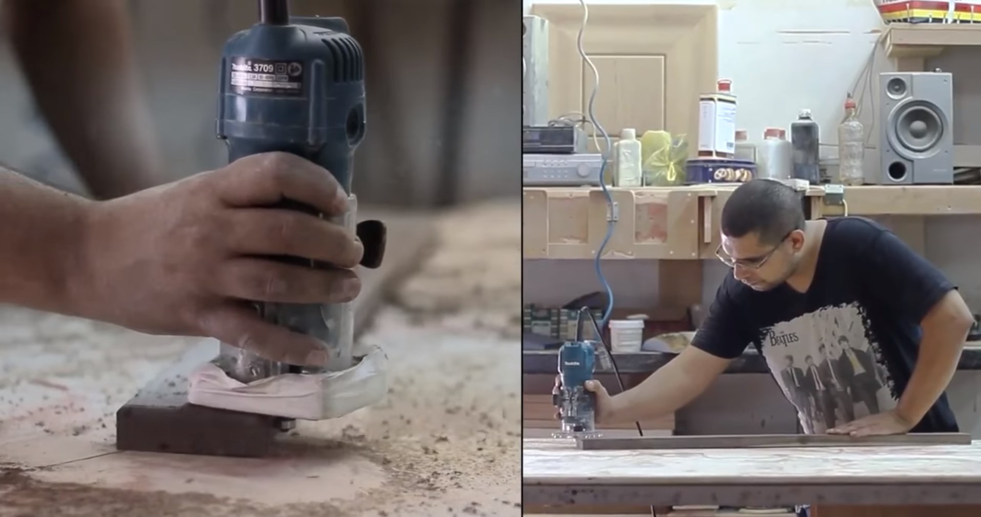 גבר משתמש בנתב כף יד לעיבוד עץ